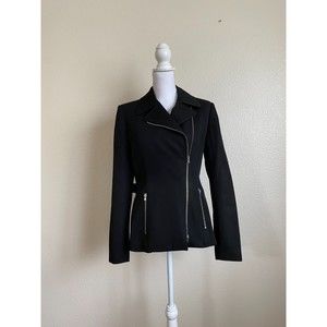 Alaia Cotton Biker Jacket Coat black silver Zipper waisted Buckle Collar fitted